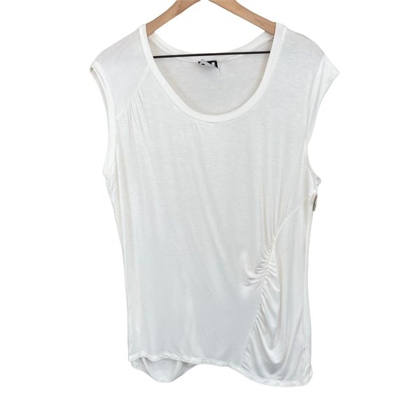 H by Bordeaux off white ivory cap sleeve ruched short sleeve tee extra large - Picture 12 of 12